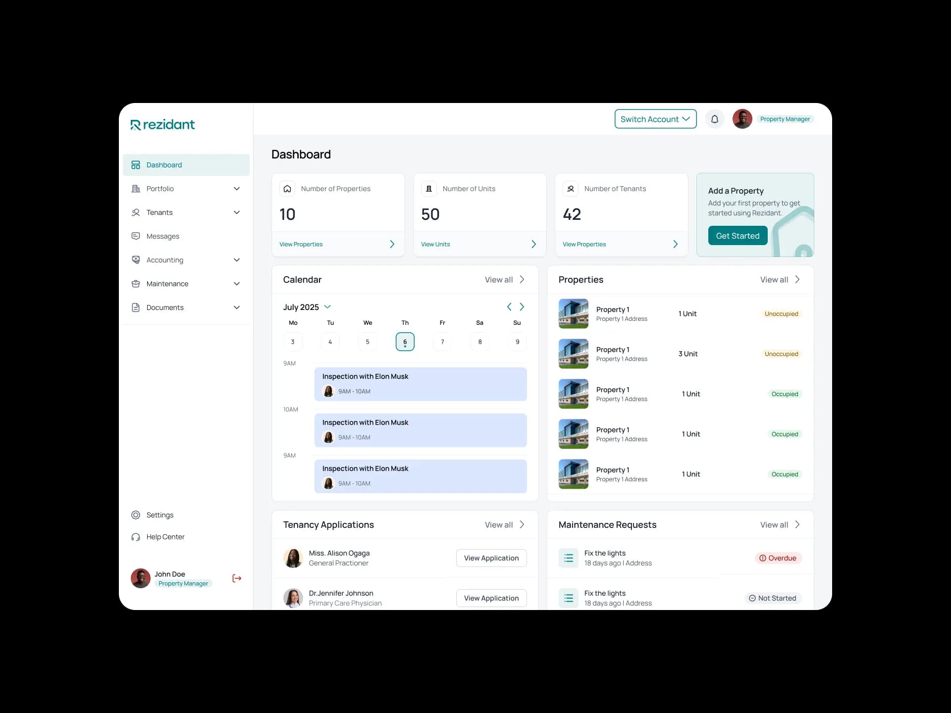 Property Managers platform screenshot