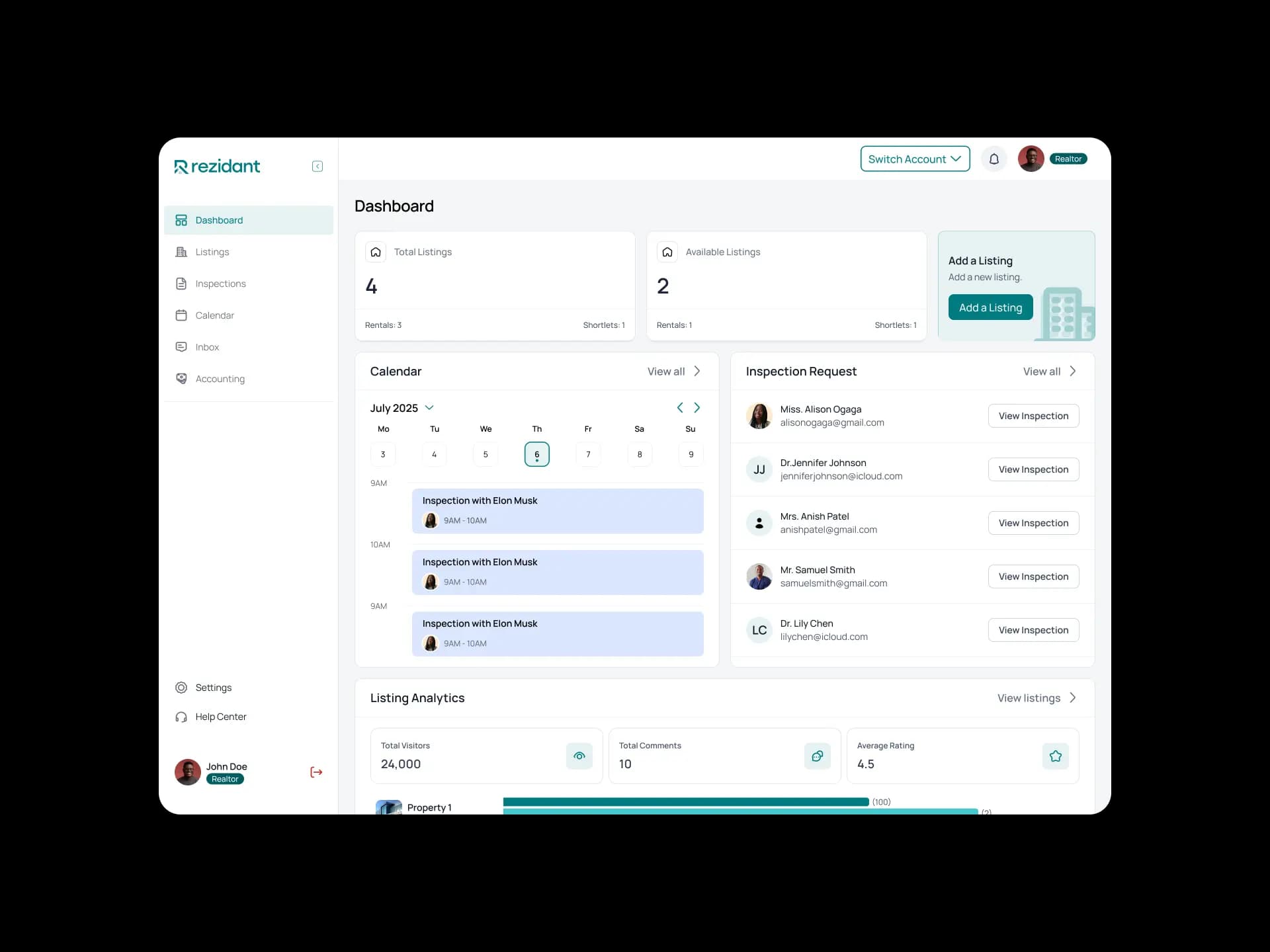 Realtors platform screenshot